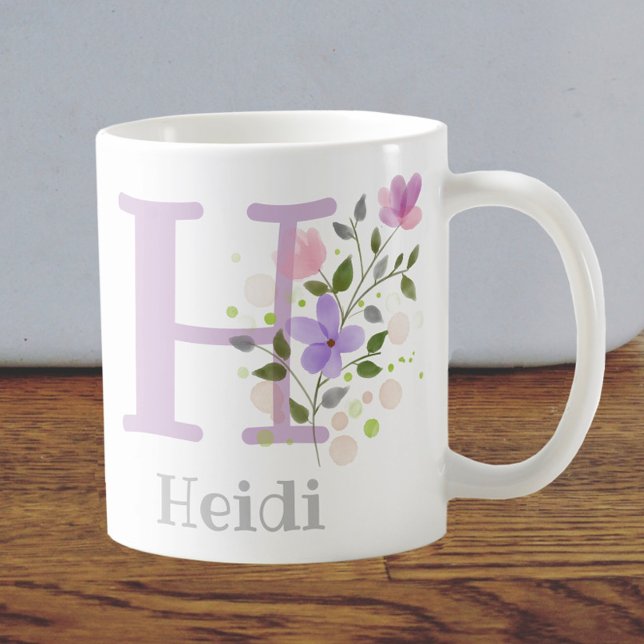 Första initialen plus namnet Heidi med blommor Kaffemugg (Skapare uppladdad)