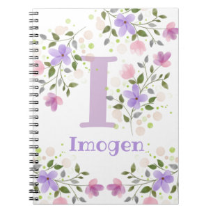 Första initialen plus namnet Imogen med blommor Anteckningsbok