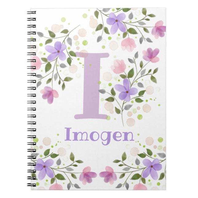 Första initialen plus namnet Imogen med blommor Anteckningsbok (Framsidan)
