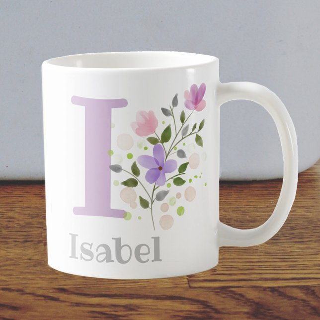 Första initialen plus namnet Isabel med blommor Kaffemugg (Skapare uppladdad)