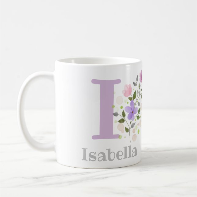 Första initialen plus namnet Isabella med blommor Kaffemugg (Vänster)