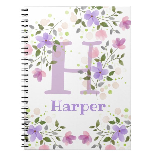 Första inledande Harper Plus Namn med blommor Anteckningsbok (Framsidan)