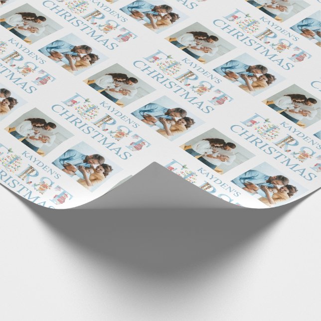 Första jul 2 Foto Cute Animal Typography Presentpapper (Hörn)