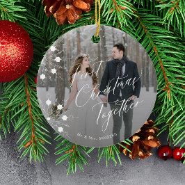 Första jul 2-fotona på nylwedagar elegant bröllop julgransprydnad keramik