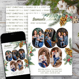 Första jul 5 Photo Holly och Gräs Nyfödd bebis Julkort