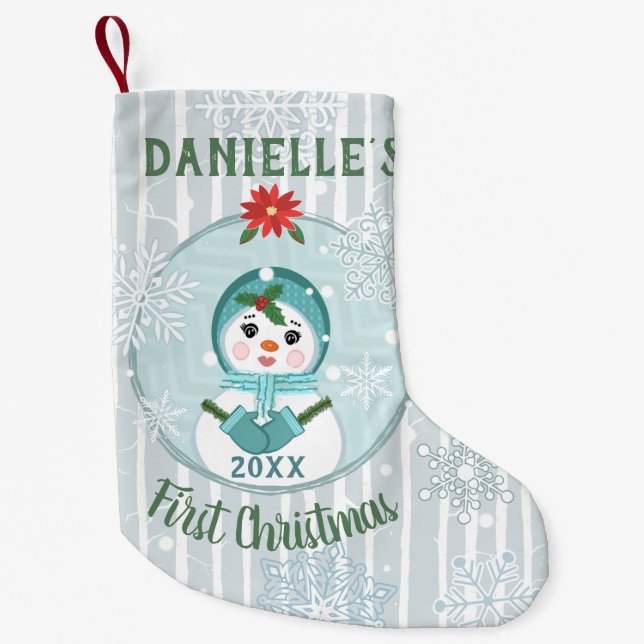 Första jul-Anpassningsbarna Flicka Snögubbe Liten Julstrumpa (Framsidan)
