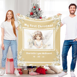 Första jul-Baby-ängeln Guld och vit jul Fleecefilt