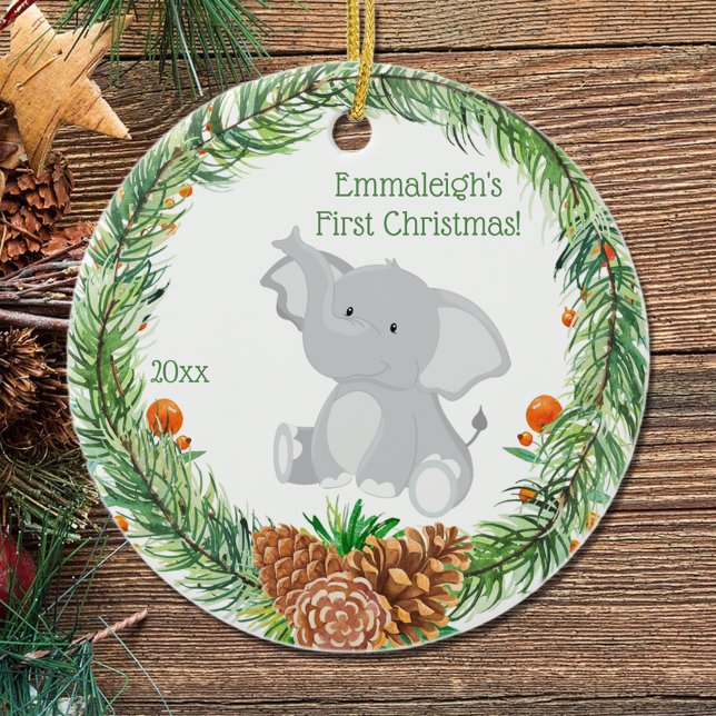 Första jul "Baby Elephant Julgransprydnad Keramik (Skapare uppladdad)
