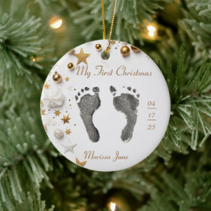 Första jul-Baby fotot Prints Namn Photo Star Julgransprydnad Keramik