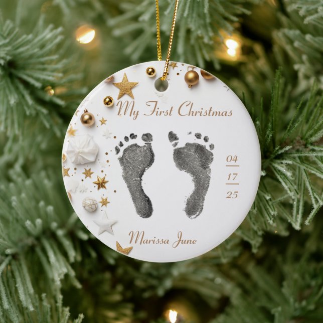 Första jul-Baby fotot Prints Namn Photo Star Julgransprydnad Keramik (Träd)