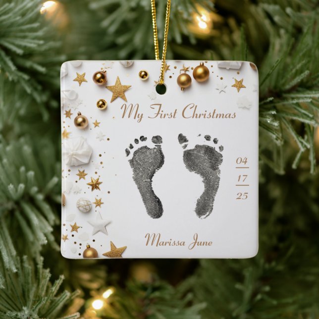 Första jul-Baby fotot Prints Namn Photo Star Julgransprydnad Keramik (Träd)