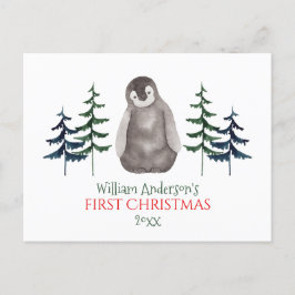 Första jul Baby Penguin & Träd Personlig Helg Vykort