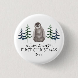Första jul Baby Penguin & Träd Personlig Knapp