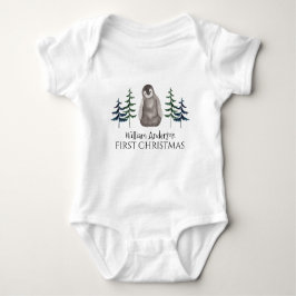 Första jul Baby Penguin & Träd Personlig T Shirt