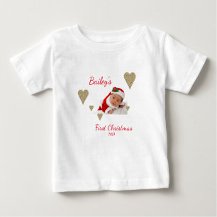 Första jul Baby Photo Guld Heart T Shirt