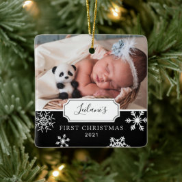 Första jul, Baby Photo Snö Black Julgransprydnad Keramik