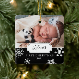 Första jul, Baby Photo Snö Black Julgransprydnad Keramik