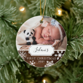 Första jul Baby Photo Wood Julgransprydnad Keramik