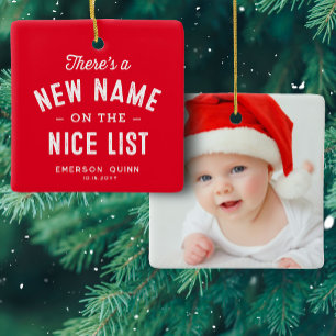 Första jul, baby, söt röd bild julgransprydnad keramik