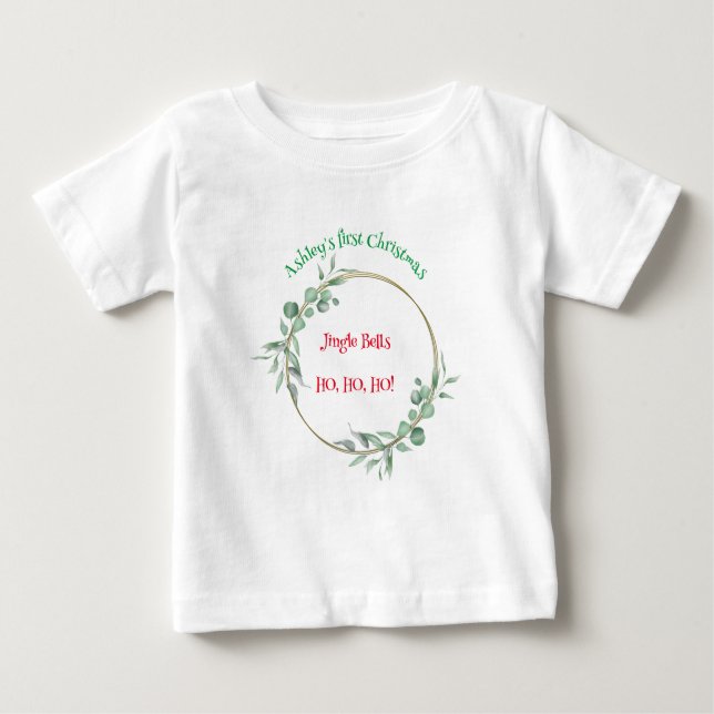 Första jul, Baby Top. Anpassadets text. T Shirt (Framsida)