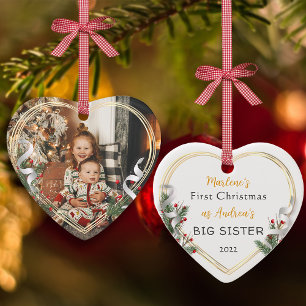 Första jul Big Syrran Kärlek Holly Gräs Guld Ram Julgransprydnad Keramik
