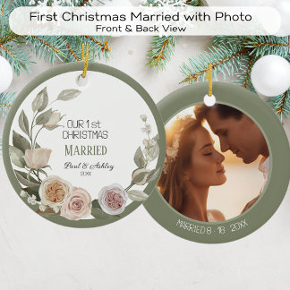 Första jul-Blommigten: Gift fotodatum Julgransprydnad Keramik