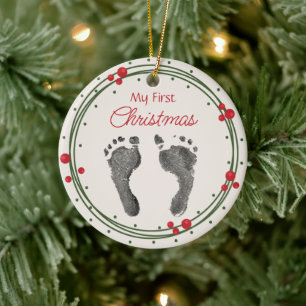 Första jul Din Baby Foot skriver ut andedräkt Julgransprydnad Keramik