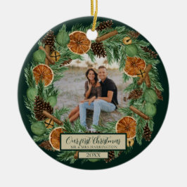 Första jul en fotopatrustisk Gräs-andedräkt Julgransprydnad Keramik