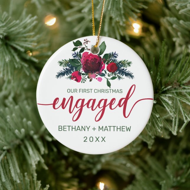 Första jul Engagerad Blommigt Vattenfärg Ro Julgransprydnad Keramik (Träd)