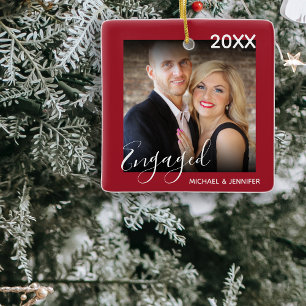 Första jul Engagerad Foto Julgran Julgransprydnad Keramik