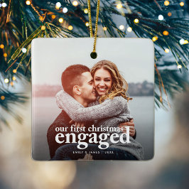 Första jul Engagerad | Foto med minimal Förlovning Julgransprydnad Keramik