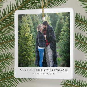 Första jul Engagerad Foto med minimal Förlovning Julgransprydnad Keramik