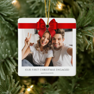 Första jul Engagerad Foto med minimal Förlovning Julgransprydnad Keramik