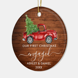 Första jul Engagerad Lastbil Wood PHOTO Julgransprydnad Keramik