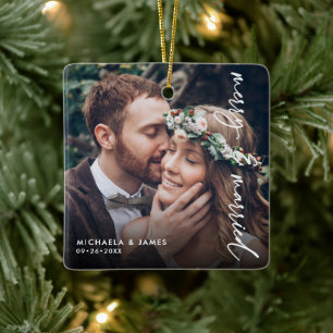 Första jul Engagerad Namn och datum 2-foto Julgransprydnad Keramik