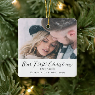 Första jul Engagerad Två fotojul Julgransprydnad Keramik