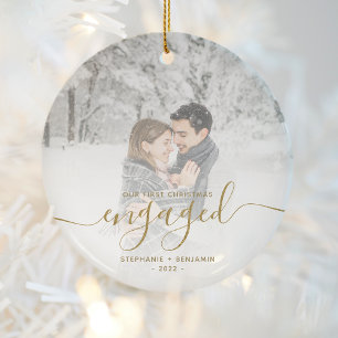 Första Jul Engine-Anpassningsbarna Photo Guld-skri Julgransprydnad Keramik