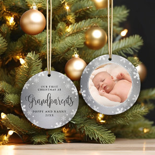 Första jul-farmor-föräldrarna Silver Photo Keepsak Julgransprydnad Keramik