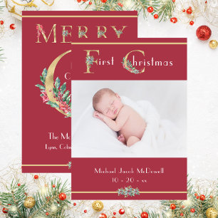 Första jul, Festive Red, Baby Photo Inbjudningar