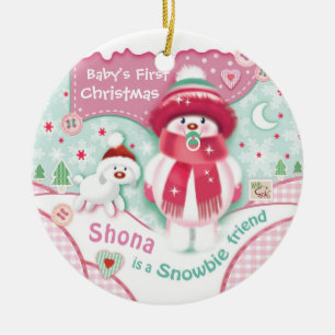 Första jul, flicka, gulliga Snowbie Julgransprydnad Keramik