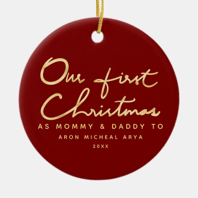 Första jul för anpassningsbar som mammor och pappa julgransprydnad keramik (Framsidan)