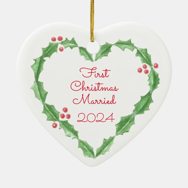 Första jul för Newlyweds Ceramic Ornament (Baksidan)