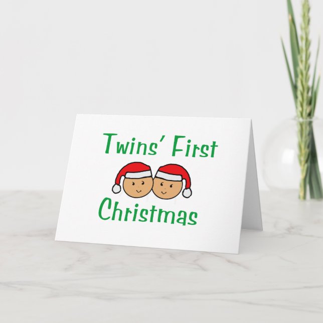 Första jul för twillingar - inga Santa hattar Helgkort (Framsida)