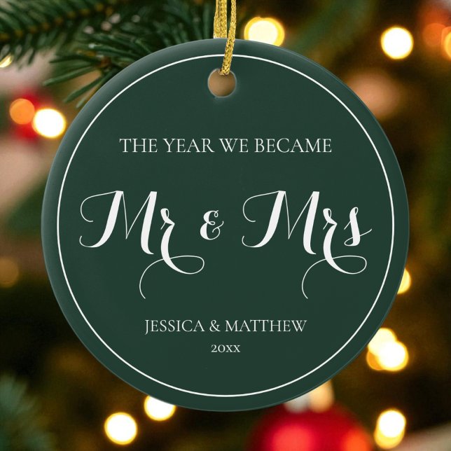 Första jul Gift Enkel Elegant Mr. och Mrs. Julgransprydnad Keramik (First Green Christmas Married Simple Elegant Mr and Mrs Ceramic Ornament)