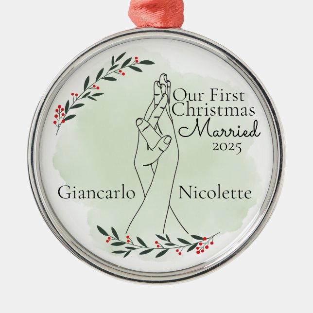 Första jul Gift Interlocking Händer Julgransprydnad Metall (Framsidan)