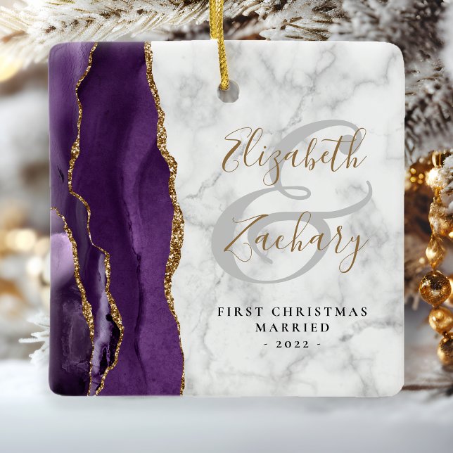 Första jul Gift Lila Agate Marble Guld Julgransprydnad Keramik (Skapare uppladdad)