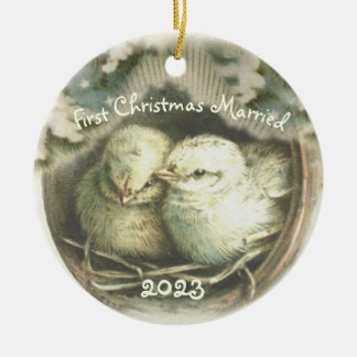 Första jul Gift Love birds Ornamet Julgransprydnad Keramik
