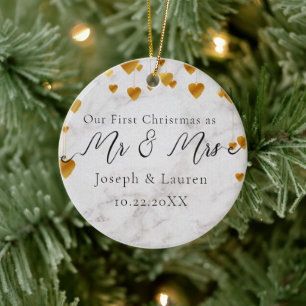 Första jul Gift Mr och Mrs. Julgransprydnad Keramik