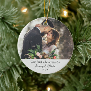 Första jul Gift som fotokeramiskt prydnadsföremål Julgransprydnad Keramik