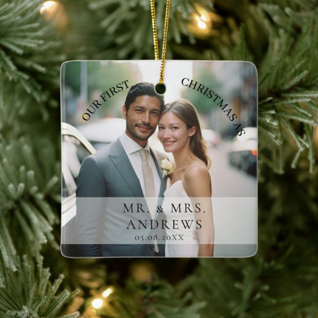 Första jul Gift som Mr. & Mrs Photo Julgransprydnad Keramik (Träd)